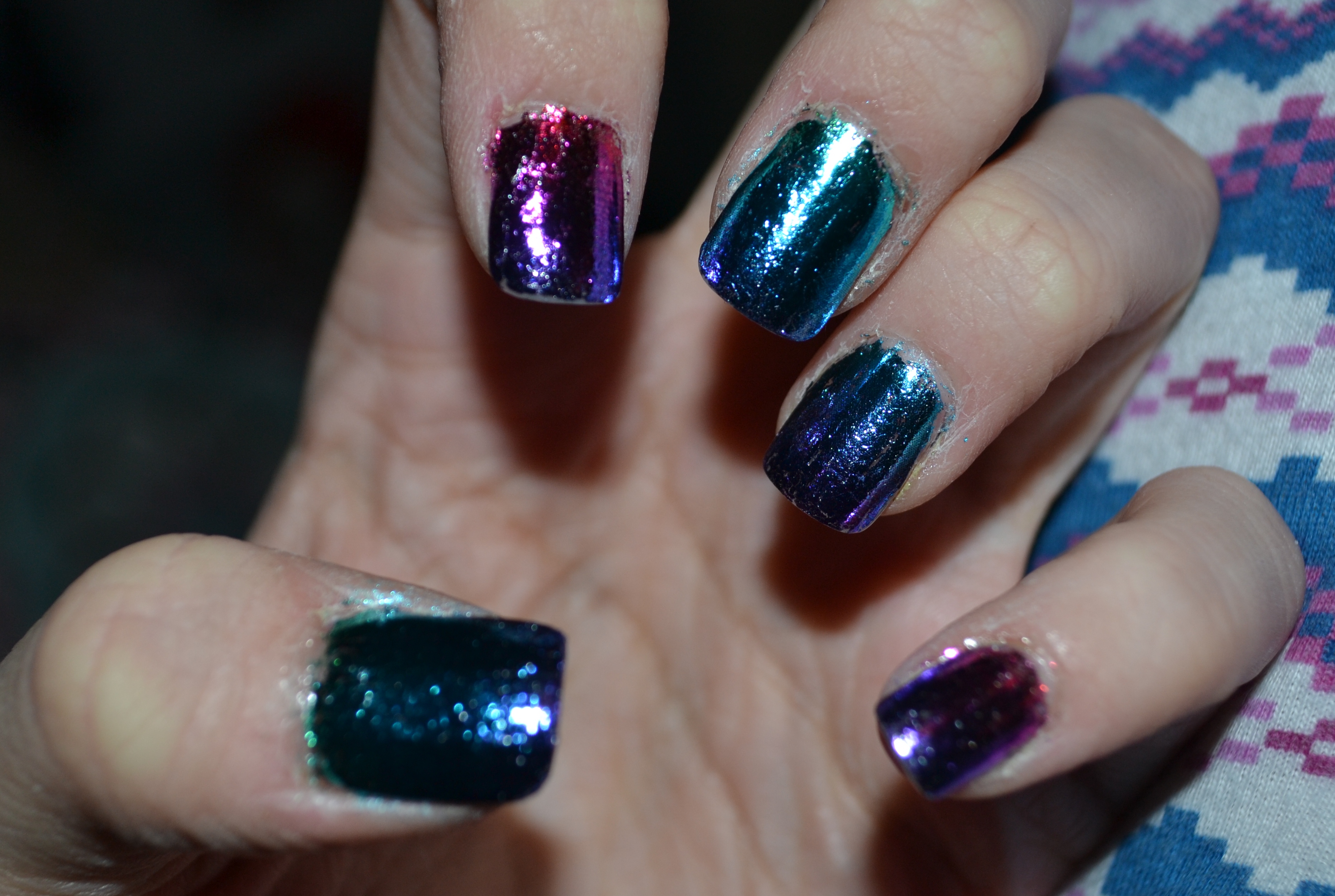 Multi Coloured Foil Nails on Acrylics