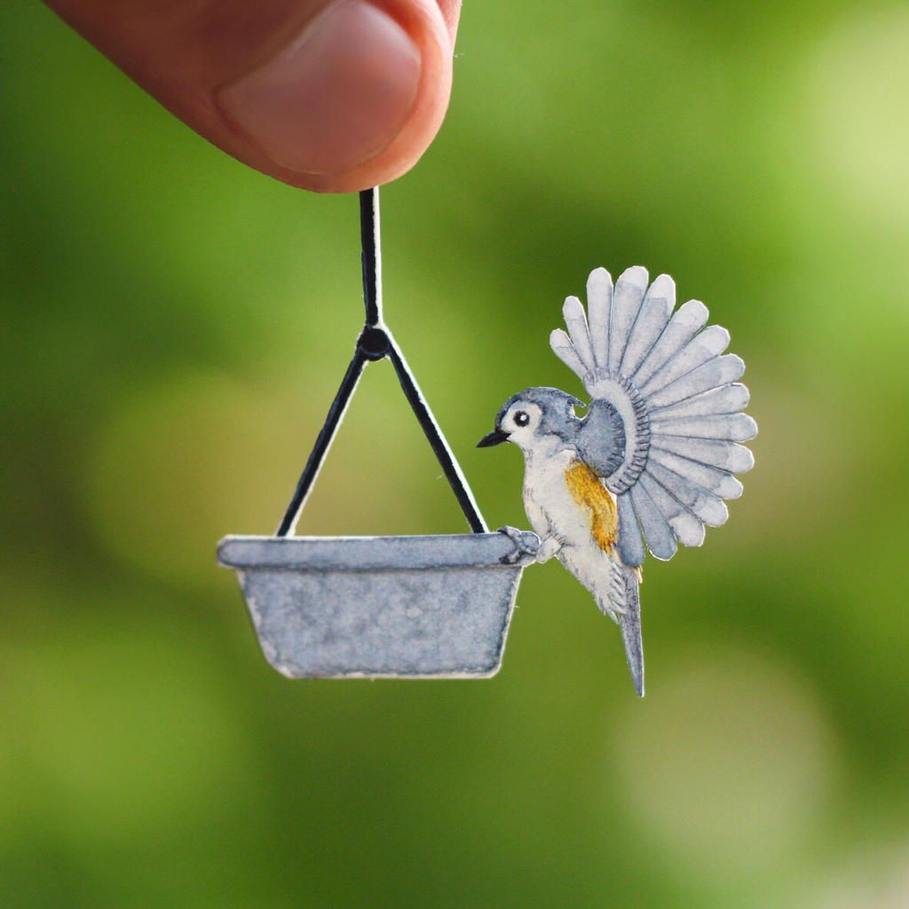 Tufted Titmouse - Paper cut birds by NVillustration