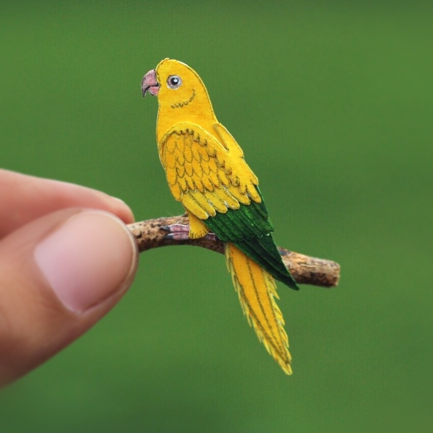 Golden Parakeet - Paper cut birds by NVillustration