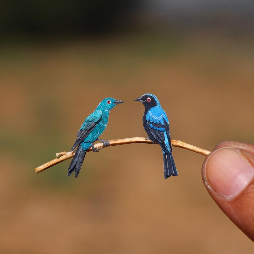 Asian Fairy-bluebird - Paper cut birds by NVillustration
