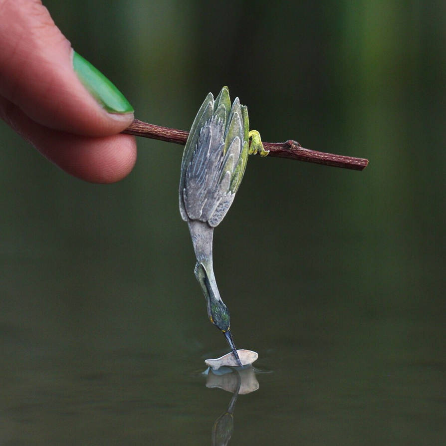 Green Heron - Paper cut birds by NVillustration