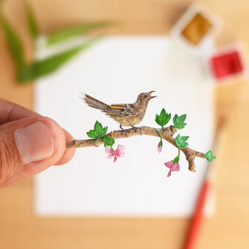 The Little Wattlebird - Paper Cut art