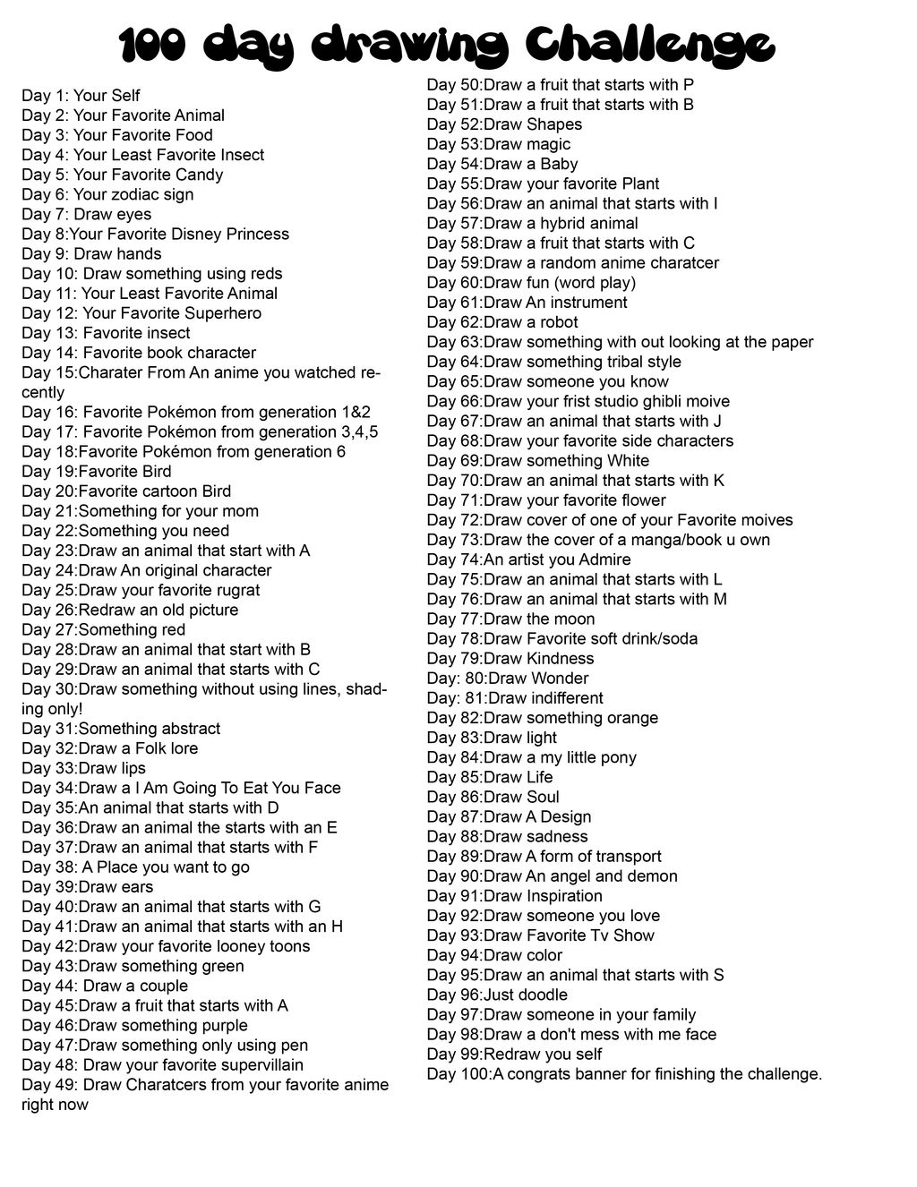 My 100 days drawing challenge by lcwpaintme3 on DeviantArt