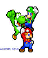 Mario Luigi Yoshi with blue eyes sprites