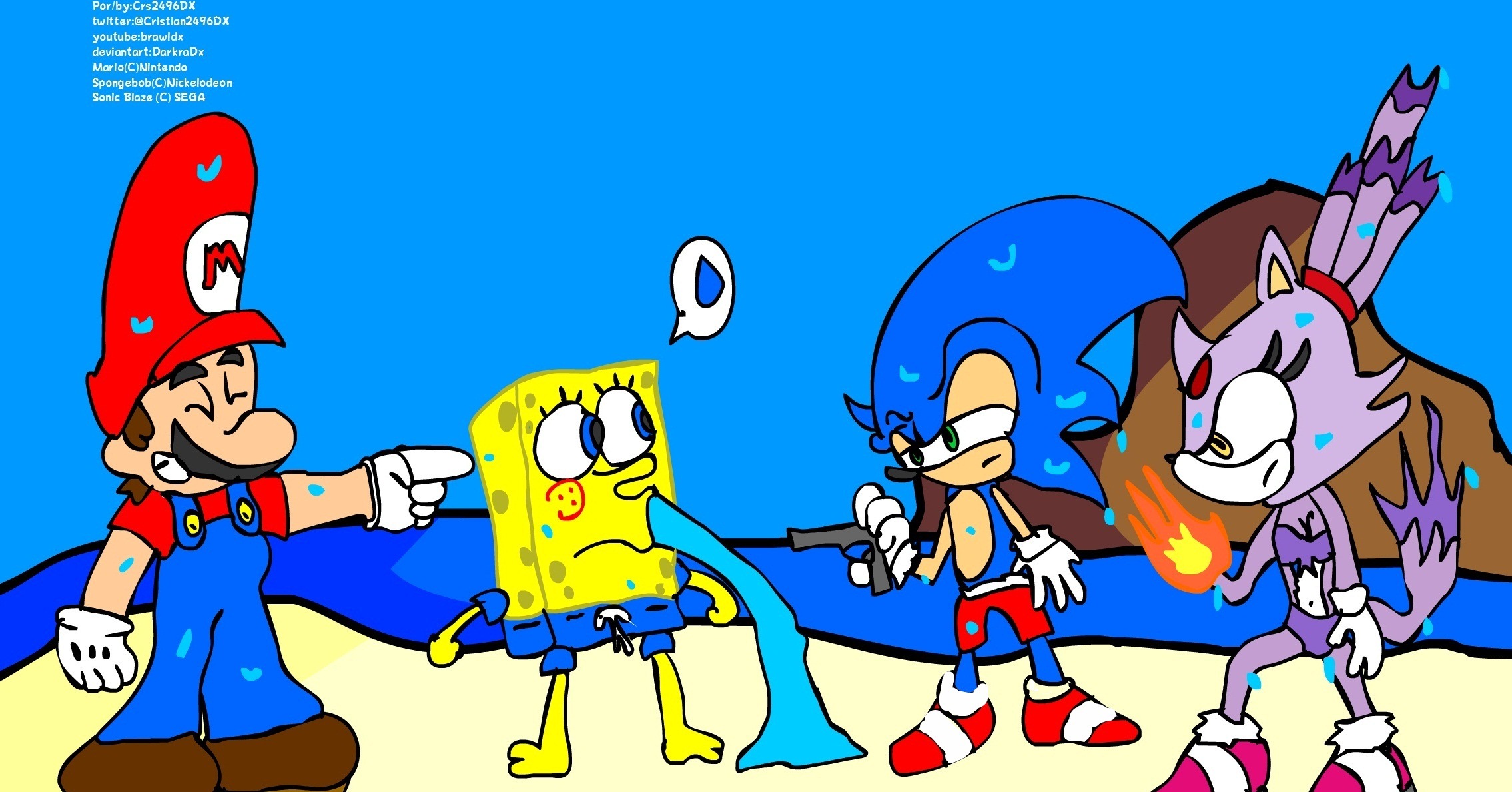 Mario Sonic Sponge Blaze At The Beach By.