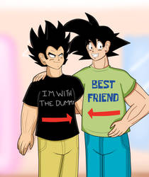Goku and Vegeta with SpongeBob Shirts