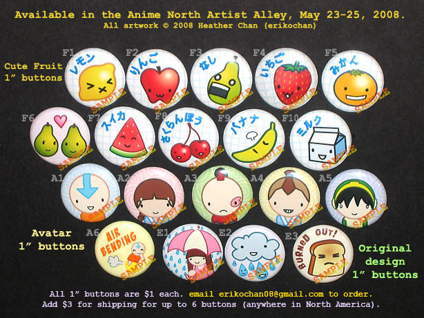 Cute Fruit and Avatar buttons