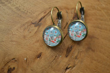 Christmas fair scene cabochon dangle earrings