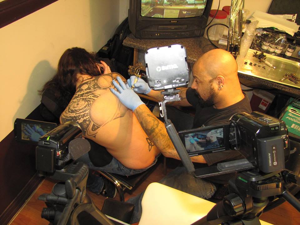 Being filmed while tattooing