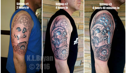 Skull Watch Window half sleeve Tattoo step by step