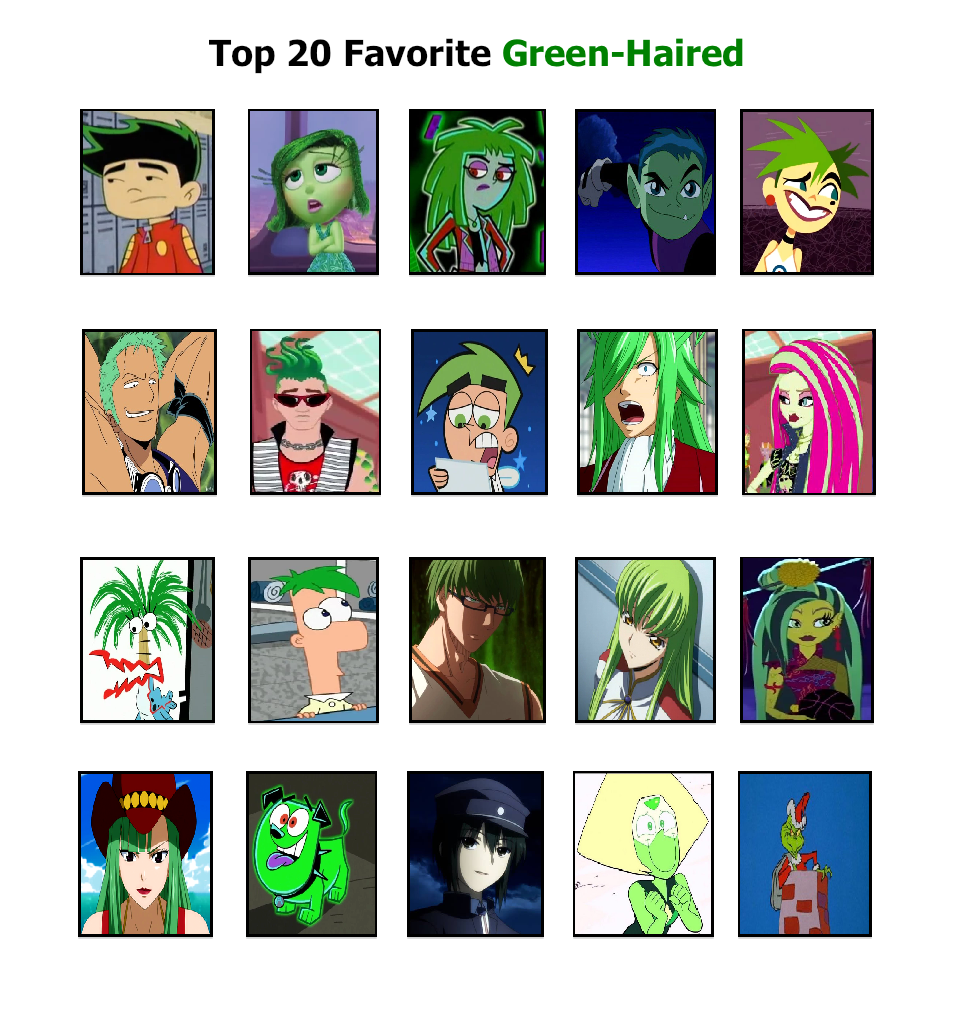 My Top 20 Favorite Green Haired Characters by InnocenceandInstinic on DeviantArt My Top 20 Favorite Green Haired Characters by InnocenceandInstinic on DeviantArt