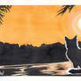 Water Colour - Cat Silhouette