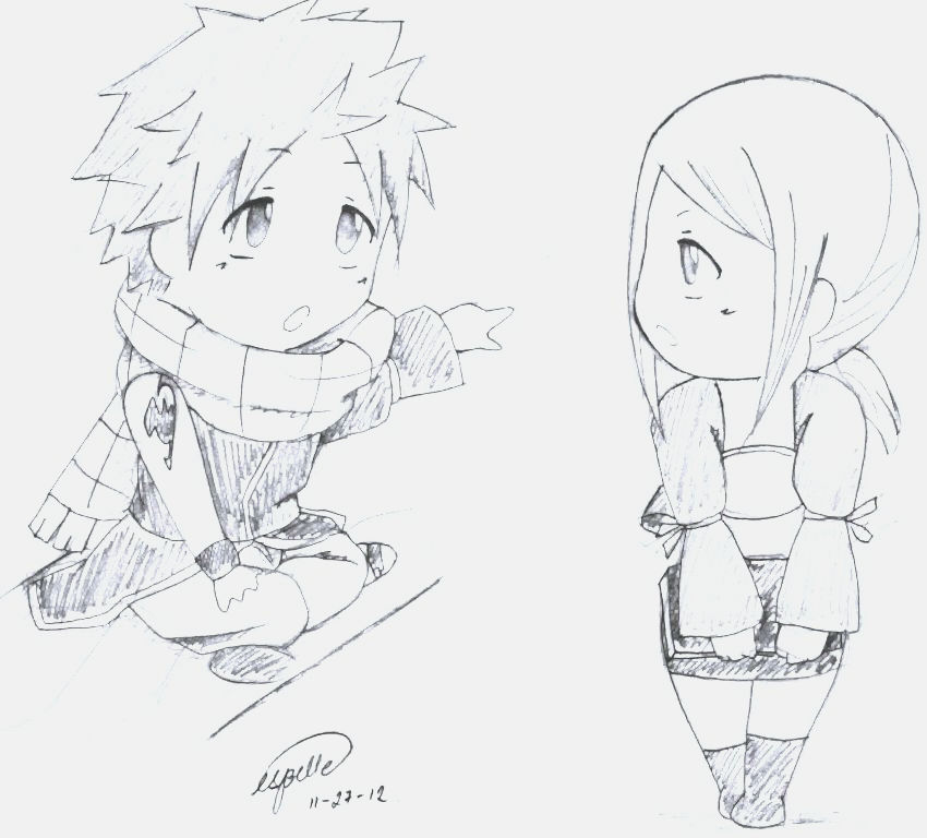 chibi sketch of natsu and lucy