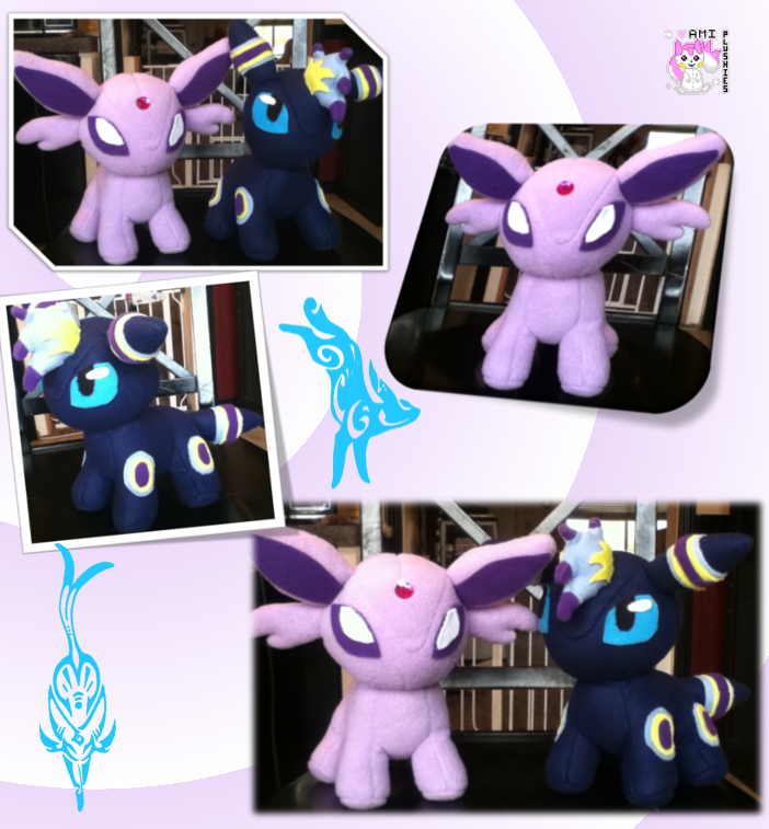 Chibi Standing Espeon and Umbreon Plushies