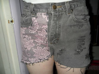 Distressed Gray w/Pink Lace High Waist Shorts