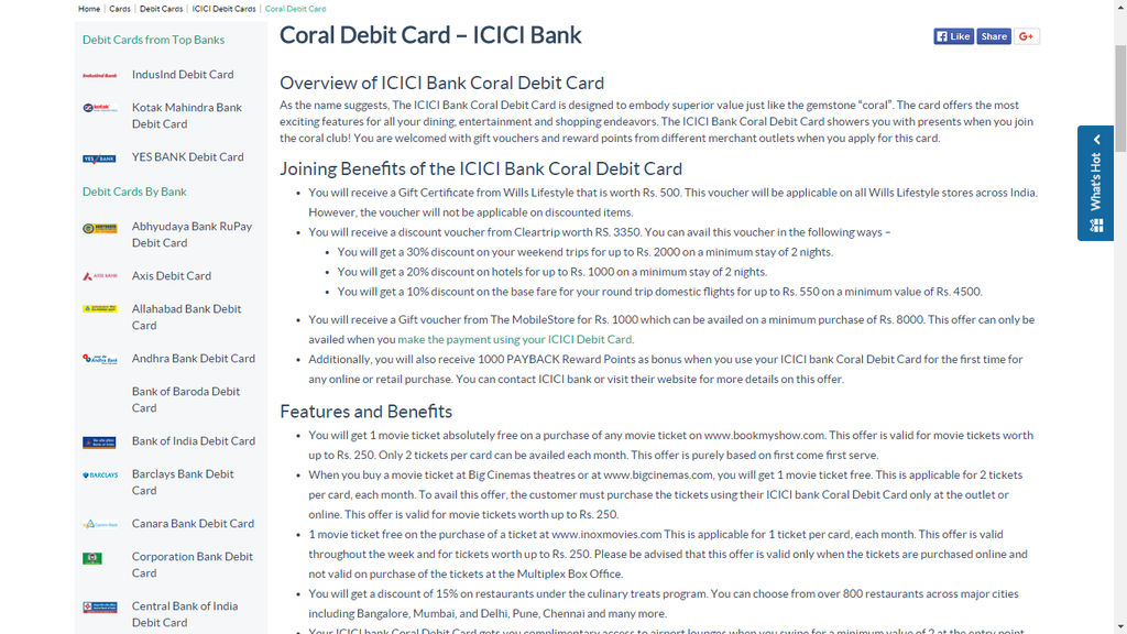 Features and Benefits of ICICI Coral Debit Card by trendingfinance on