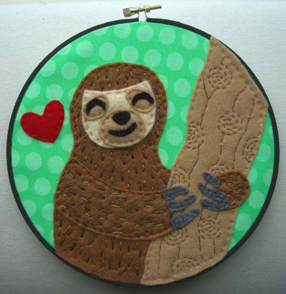 Happy Sloth Embroidery Hoop