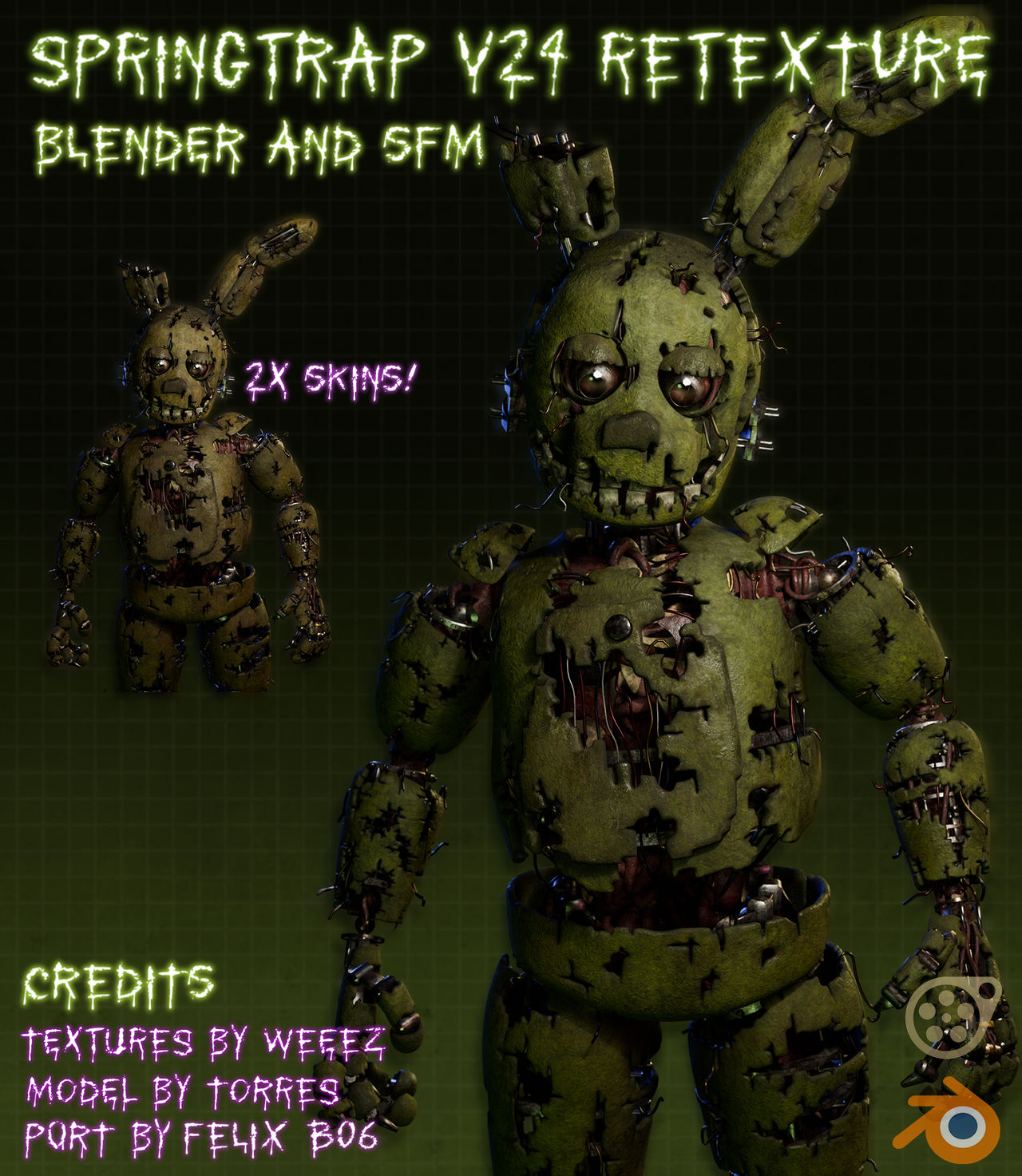 Springtrap Model Blender Download Springtrap V24 Blender 4.4 Retexture Release by WeeezStudios on DeviantArt