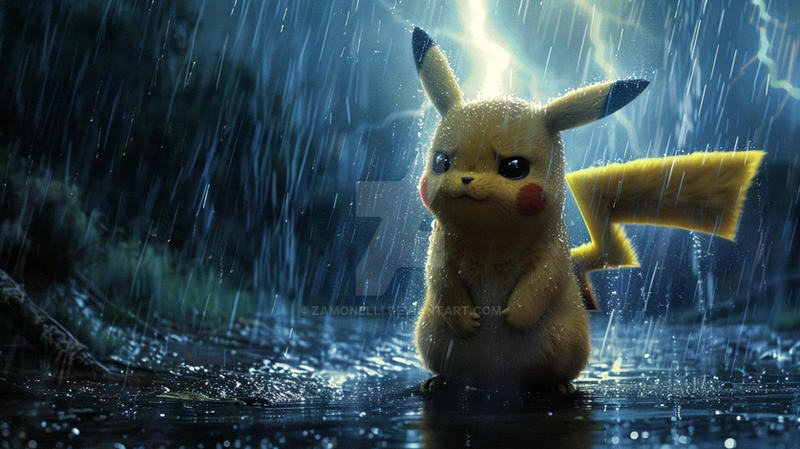 Pokemon In Rain Pikachu in the Rain by Zamonelli on DeviantArt