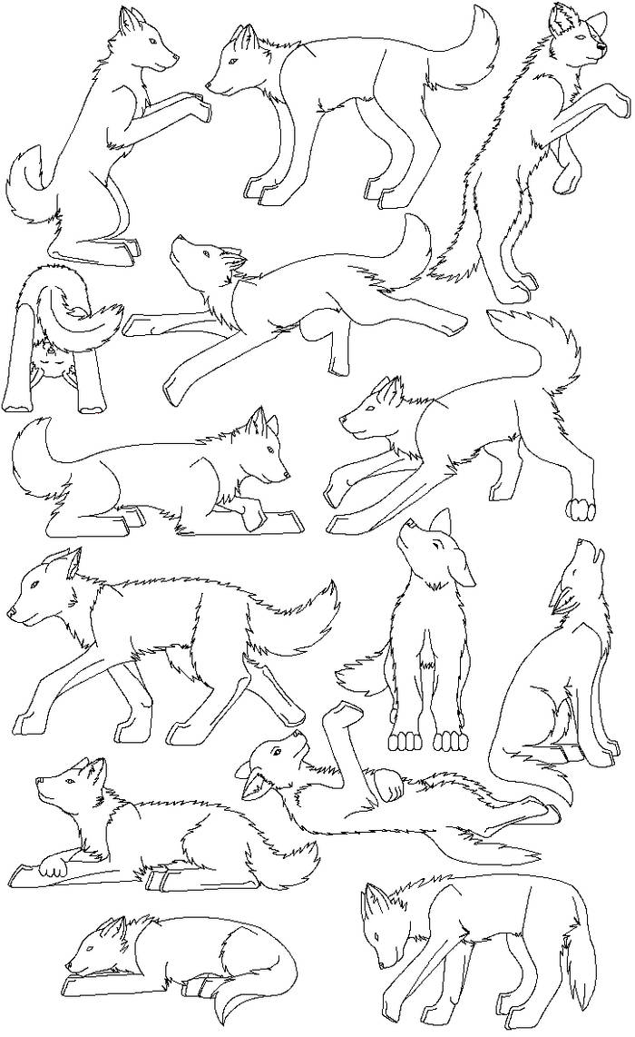 Basic Wolf Lineart Bunch of FREE wolf linearts by Najawarie on DeviantArt