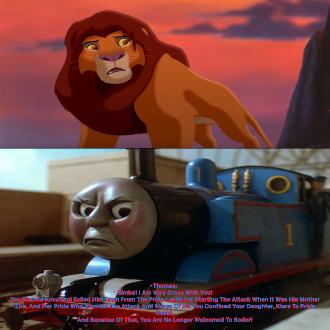 Thomas Confronts Simba by JesseTheRedEngine95 on DeviantArt