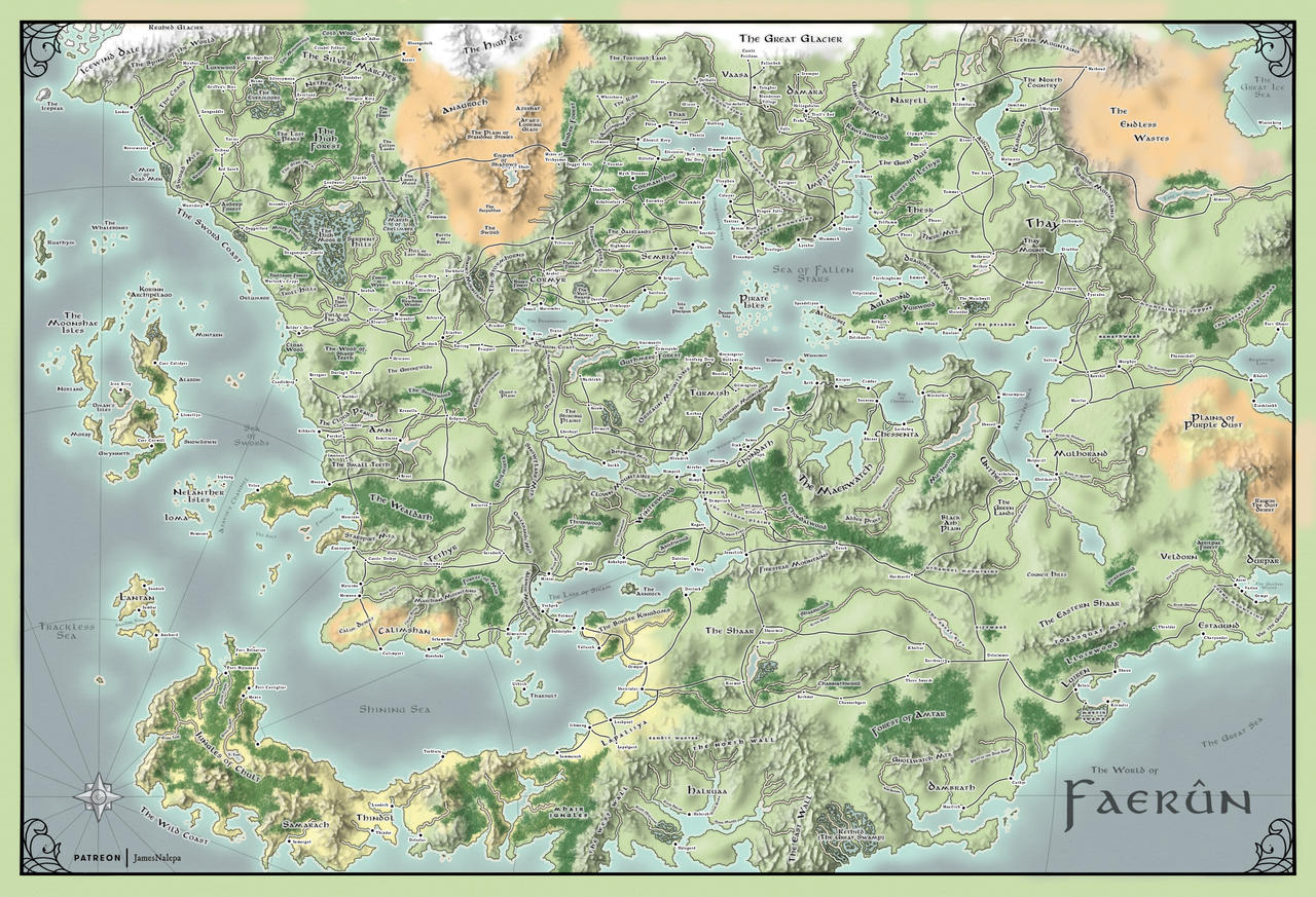 Faerun World Map from Forgotten Realms by OtherWorldlyArtisans on
