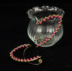 Black and Gold Elf Ear Cuffs with Pink Beads