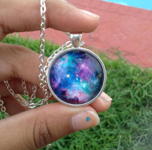 Purple and blue galaxy nebula pendant necklace