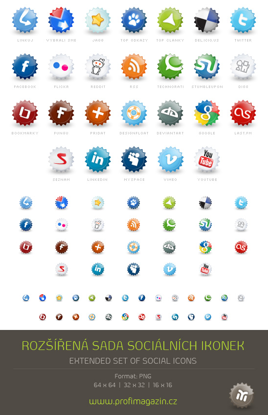 Extended set of social icons by Tydlinka