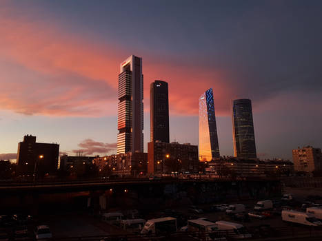 Madrid Skyscrapers 'Las Cuatro Torres' at sunset