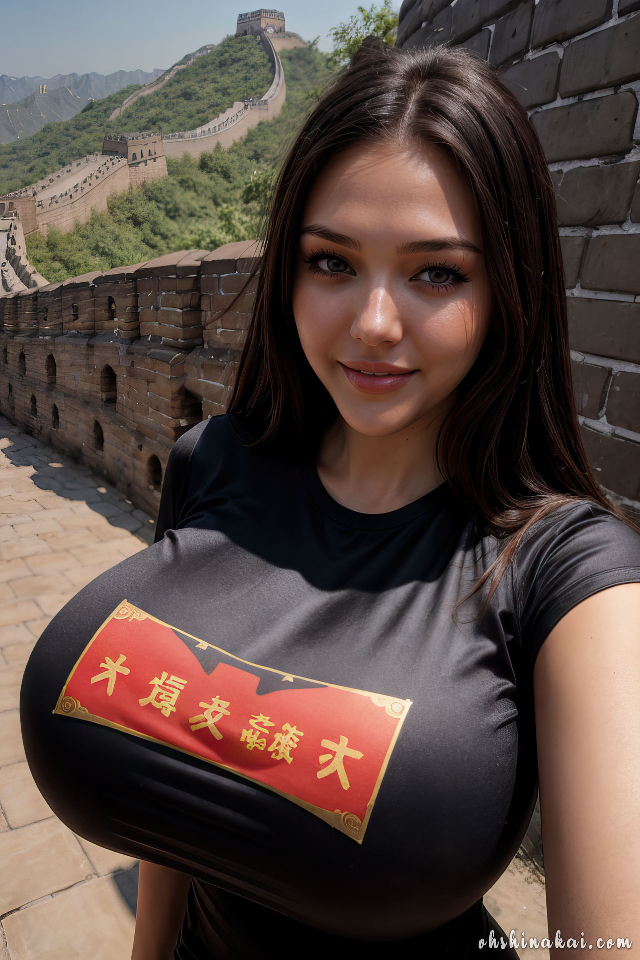 Busty Emilia taking selfie at the Great Wall by ohshinakai on DeviantArt