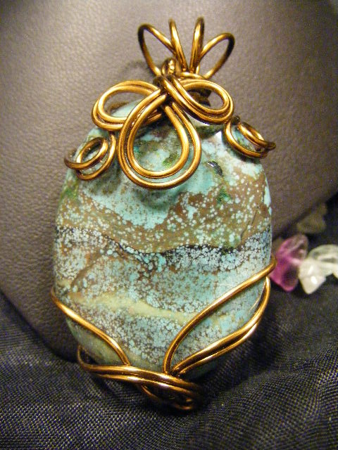 free form turquoise bronze pendant