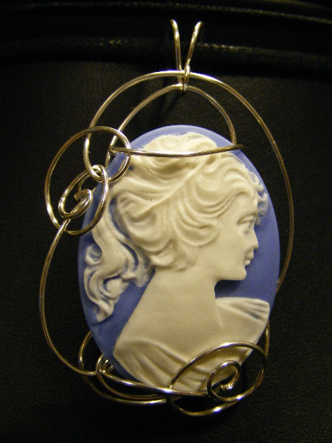 lady in blue silver simple wrapped cameo