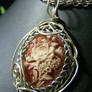 Dusty rose wire wrapped cameo pendant