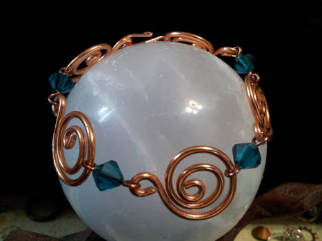 Copper Spiral Bracelet With Midnight Blue Beads