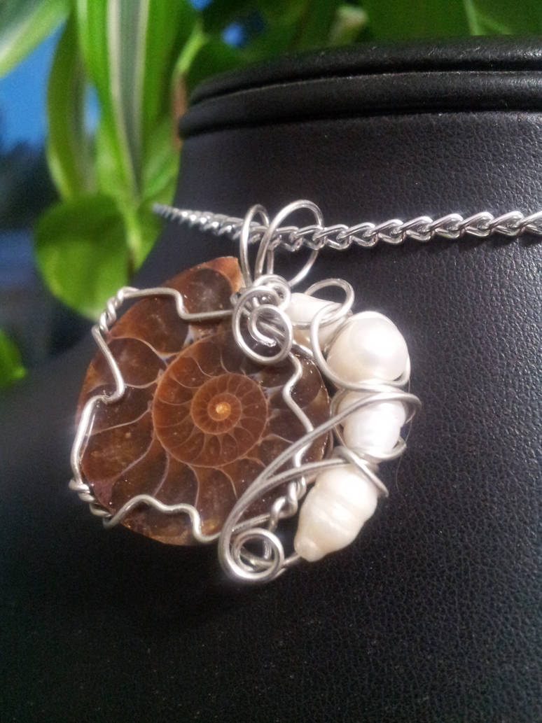 Ammonite And Pearls In Silver by BacktoEarthCreations