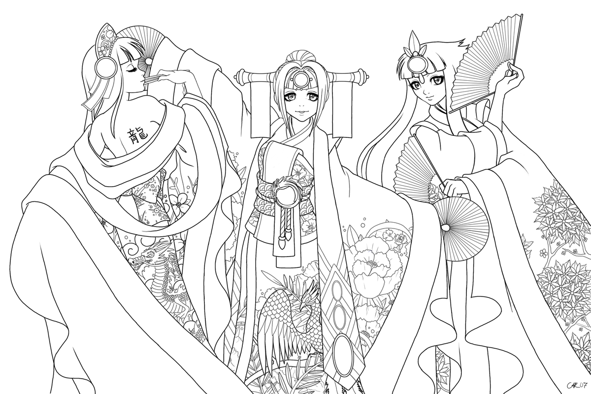 RGB Girls Kimono's Line art by DigiAvalon on DeviantArt