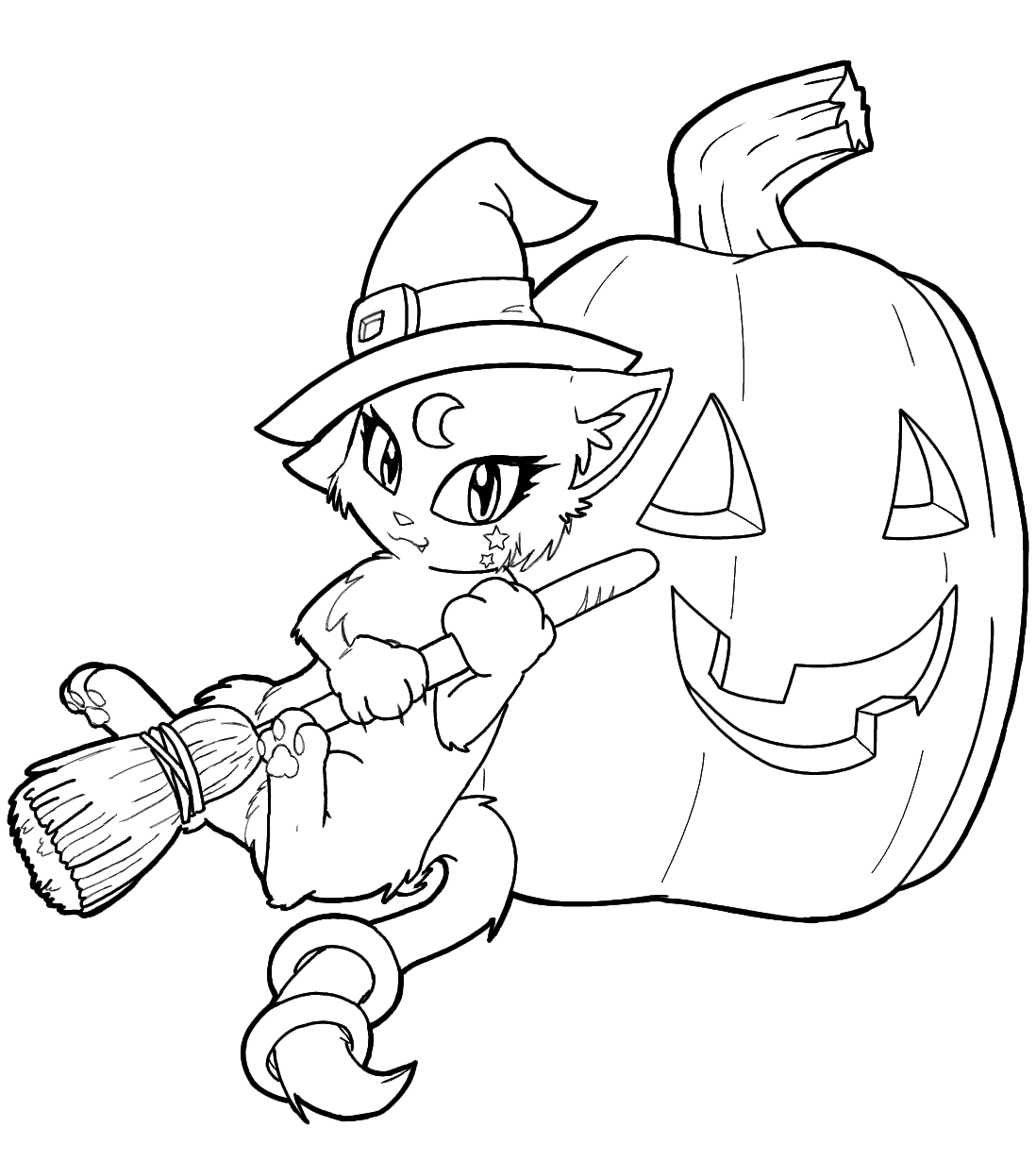 Witch Kitty Coloring Page