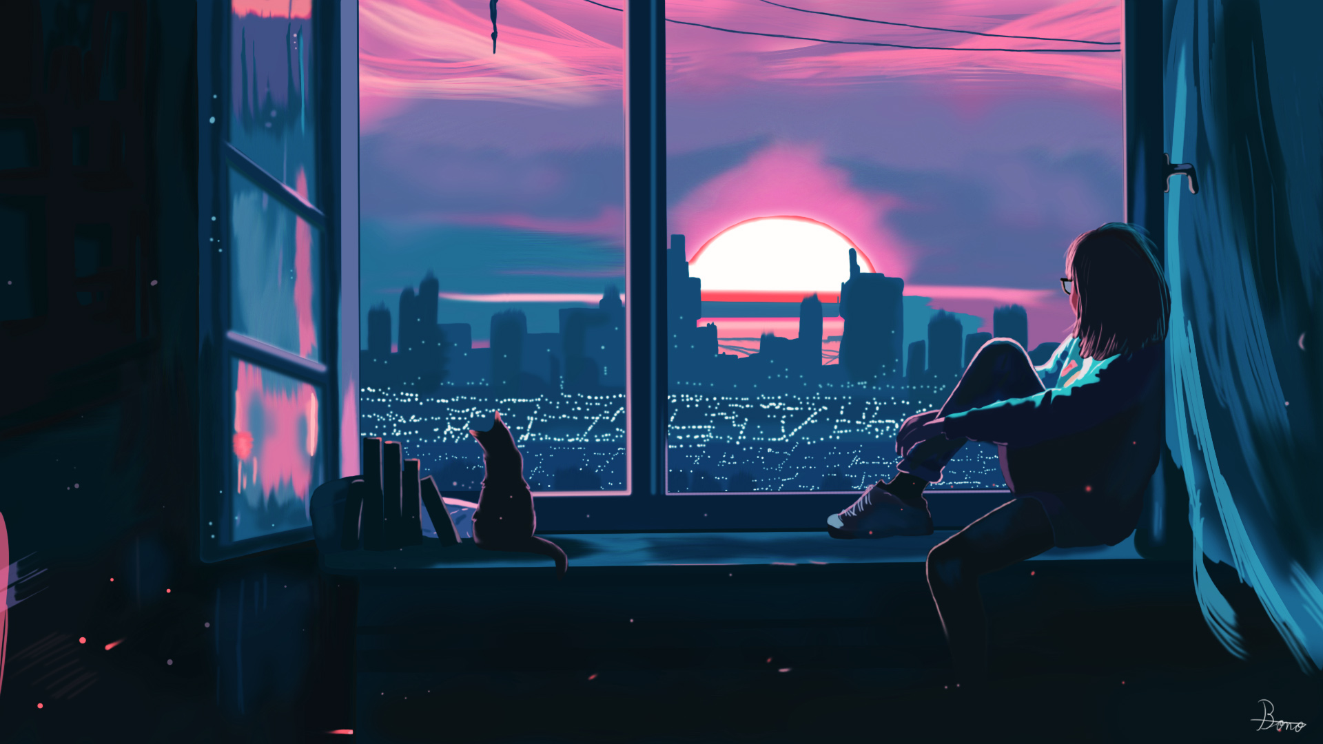 City sunset out the window by BoniiChan21 on DeviantArt
