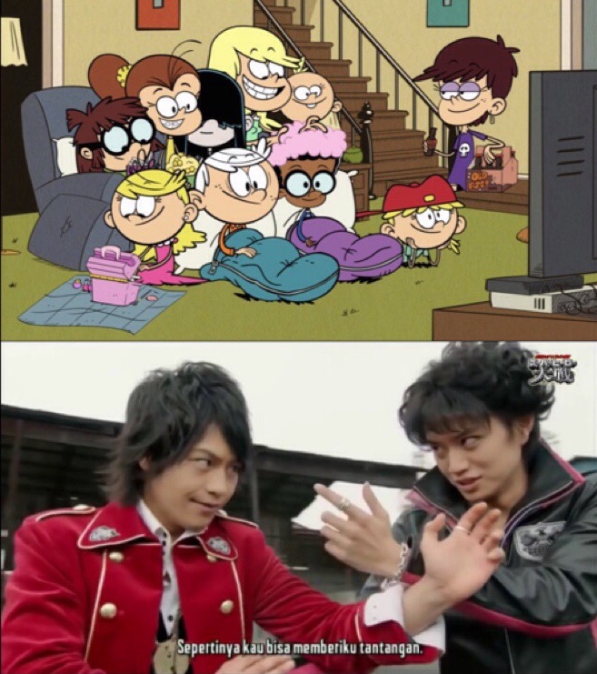 The Loud kids watching Kamen Rider vs Super Sentai