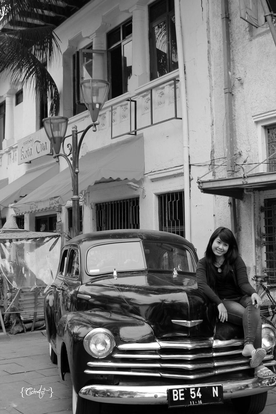 old car and lady