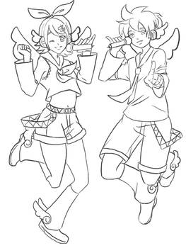 Electric Angels Rin and Len Line art