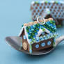 Miniature Gingerbread House Pendant Blue and Green