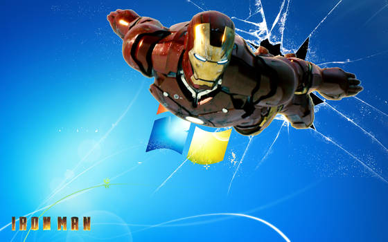 Iron Man flying in an Windows 7 Home Screen