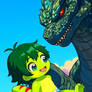 Godzilla gently holds baby sly in his hands