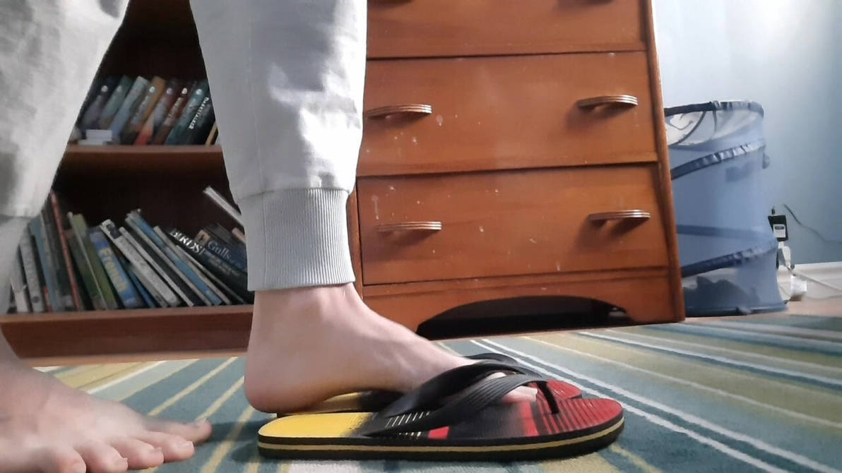 Putting on my flip flops by MonarkFemFeet on DeviantArt