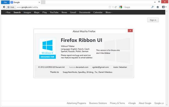 Firefox Ribbon UI version Without Titlebar v 1.2.1