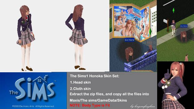 The Sims 1 CC skin for Honoka DOA