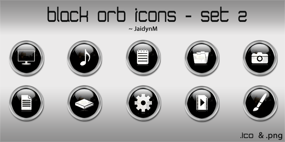 Black Orb Icons - 10 .ICO + .PNG (Set 2) by JaidynM