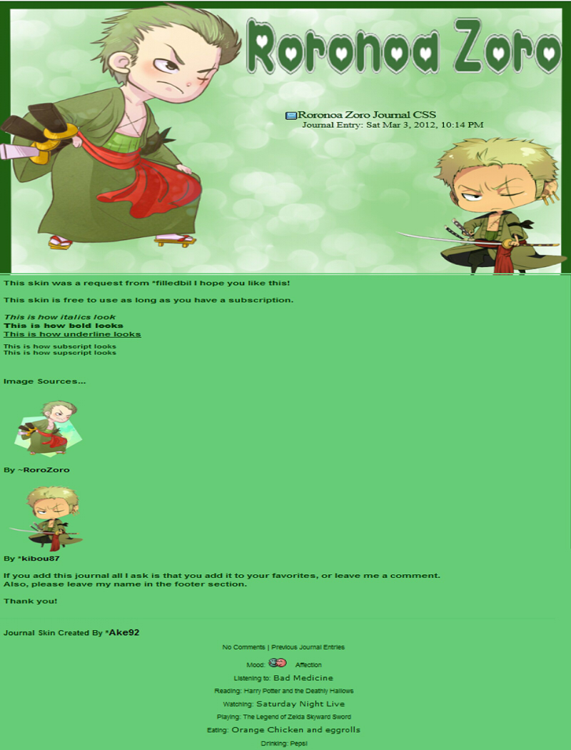 Roronoa Zoro Journal CSS by Akt92 on DeviantArt